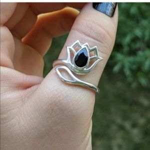 Size 10 Black Onyx Lotus Ring
